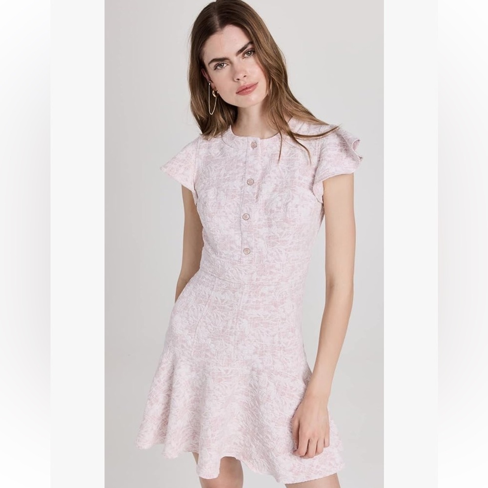 Shoshanna 'Maverick' Stretch Jacquard Pink Flutter Sleeve Mini Dress Size 10